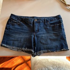 Never worn dark denim cutoffs Slight whiskering, distressed look jean shorts